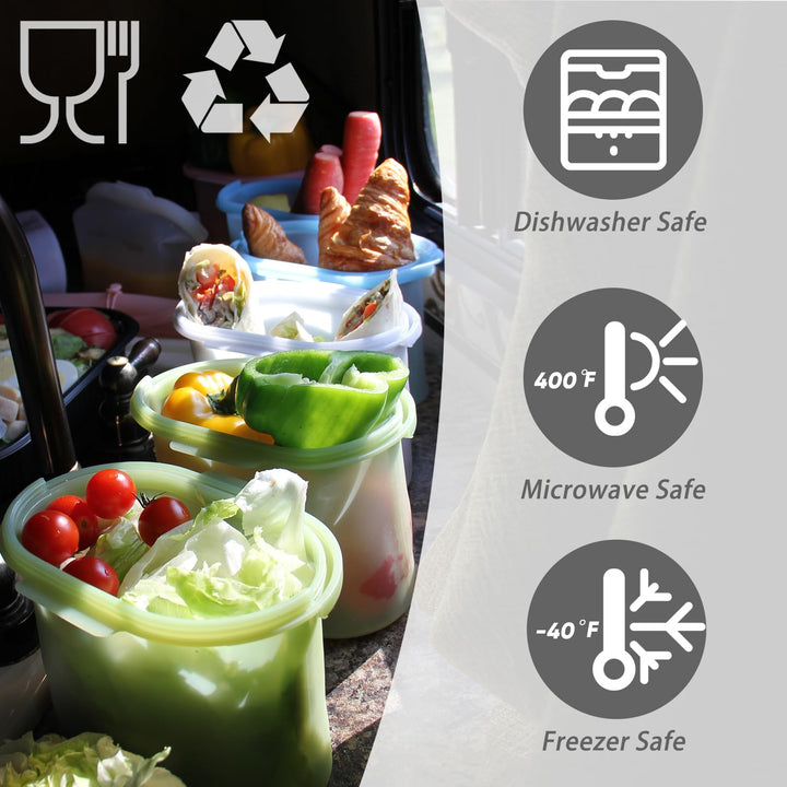 RUNROLE Versatile Reusable Silicone Containers Food Storage Bags 2 Pack Quart Size Large Opening Food Travel Bag Snack Sandwich Portable Lunch Bag Bowls -Upright Seal, Easy Cleaning (33 OZ/PC, White)