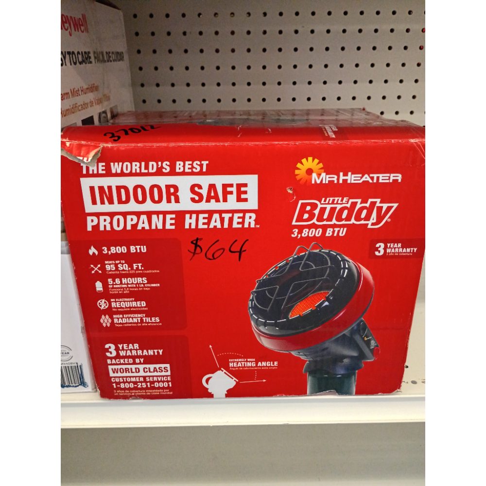 Mr. Heater MH-F215100 3800 BTU Portable Little Buddy Propane Emergency Heat with Push Start Button, Piezo Spark Igniter, and Tip Over Safety Shutoff