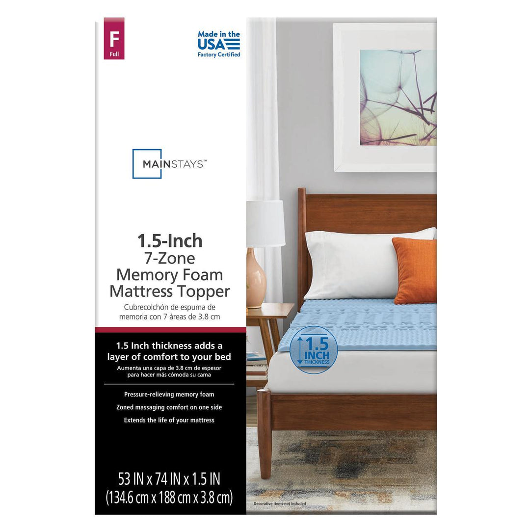 Mainstays 1.5” 7-Zone Memory Foam Mattress Topper  Full Retail $29.98