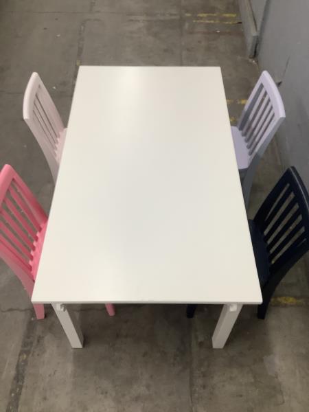 Kids Table and Chairs Set - Rectangular White Table with Colorful Chairs Retail $150.00