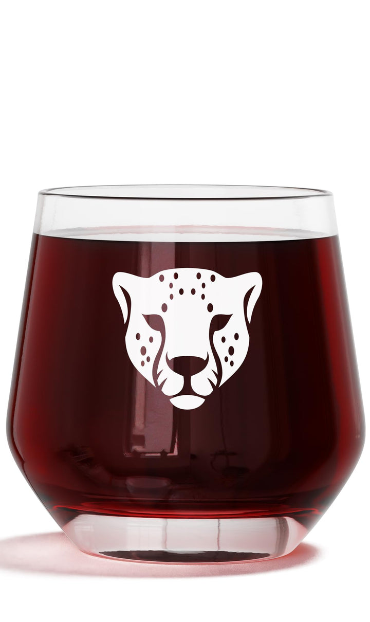 Unique Stemless Wine Glass - Cheetah | Identifiable Animal-Themed Glassware for Cocktails, Wine, Water & Whiskey | 13.5oz Single Glass