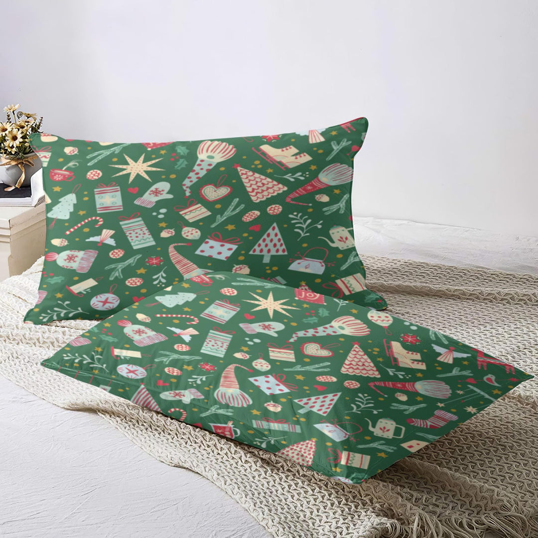 Christmas Duvet Cover Set, Christmas Theme Santa Claus/Snowmen/Snowflakes Pattern Tree/Letter Printed Pattern Down Duvet Cover Three Piece Set, Holiday New Year Gift Bedroom Decor(Twin Green)
