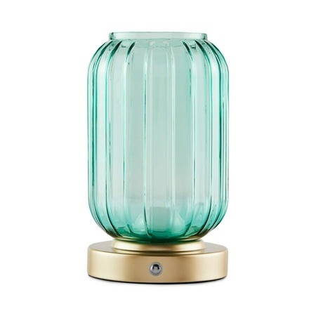 Mainstays by Becky G. & Alejandra 8.5  Rechargeable Green Lily Ribbed Glass Uplight  Gold Metal Base Retail $16.00