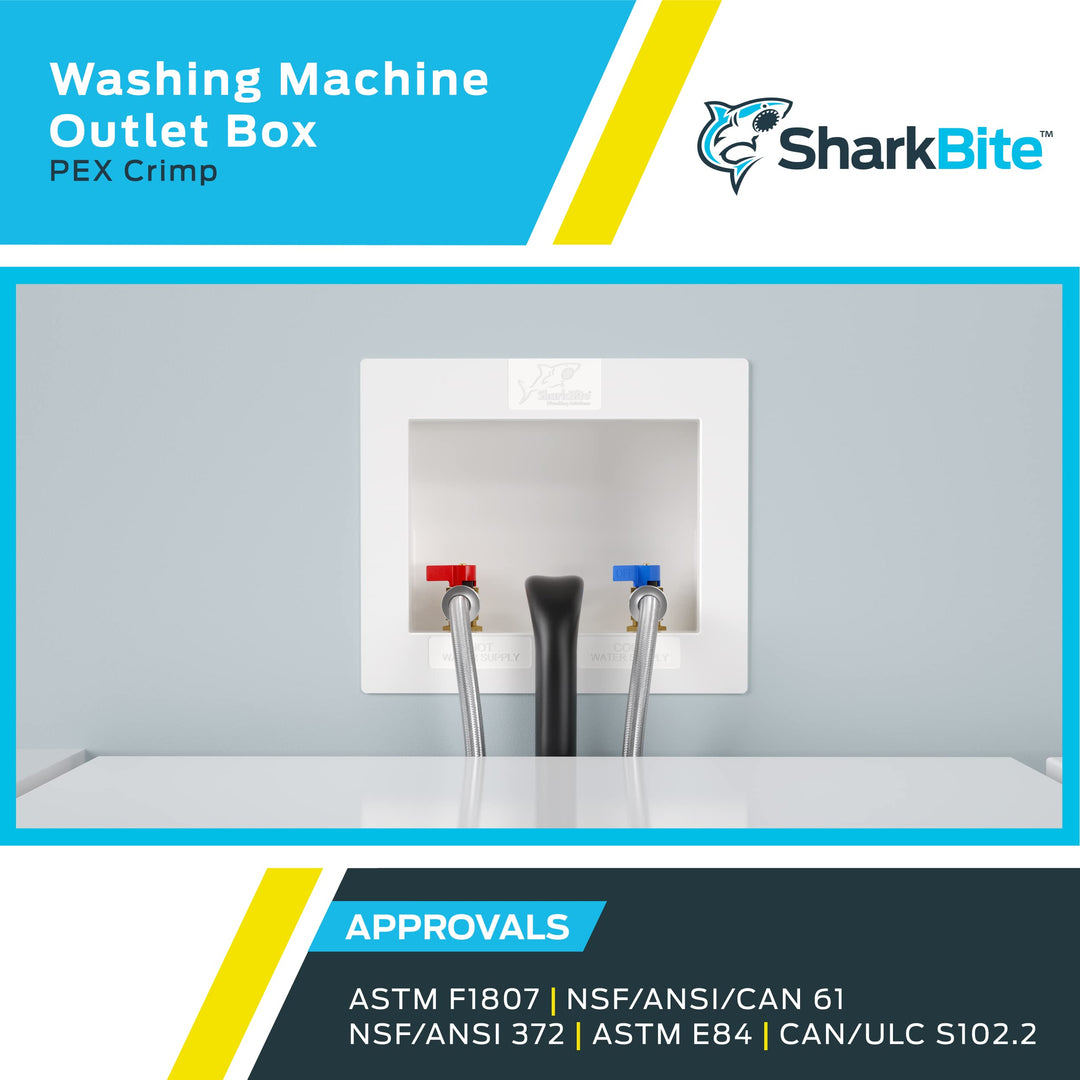 SharkBite 1/2 Inch x 3/4 Inch MHT Washing Machine Outlet Box, Crimp Connections Brass Plumbing Fittings, PEX Pipe, Copper, CPVC, 25739