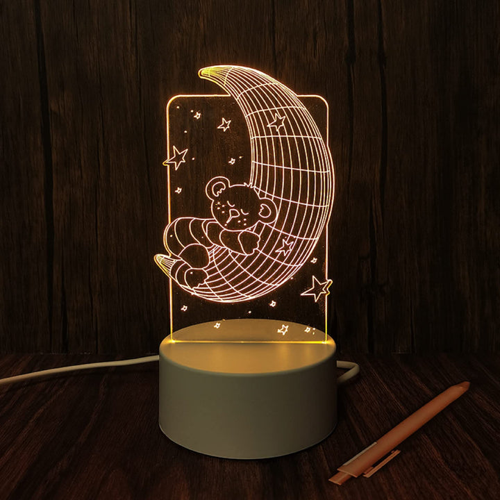 CUICANSHANG MoonBear Illusion Lamp Night Light for Kids LED Table Lamp Night Lamp Bedroom Decoration Holiday Presents Birthday Gifts for Children Boys Girls