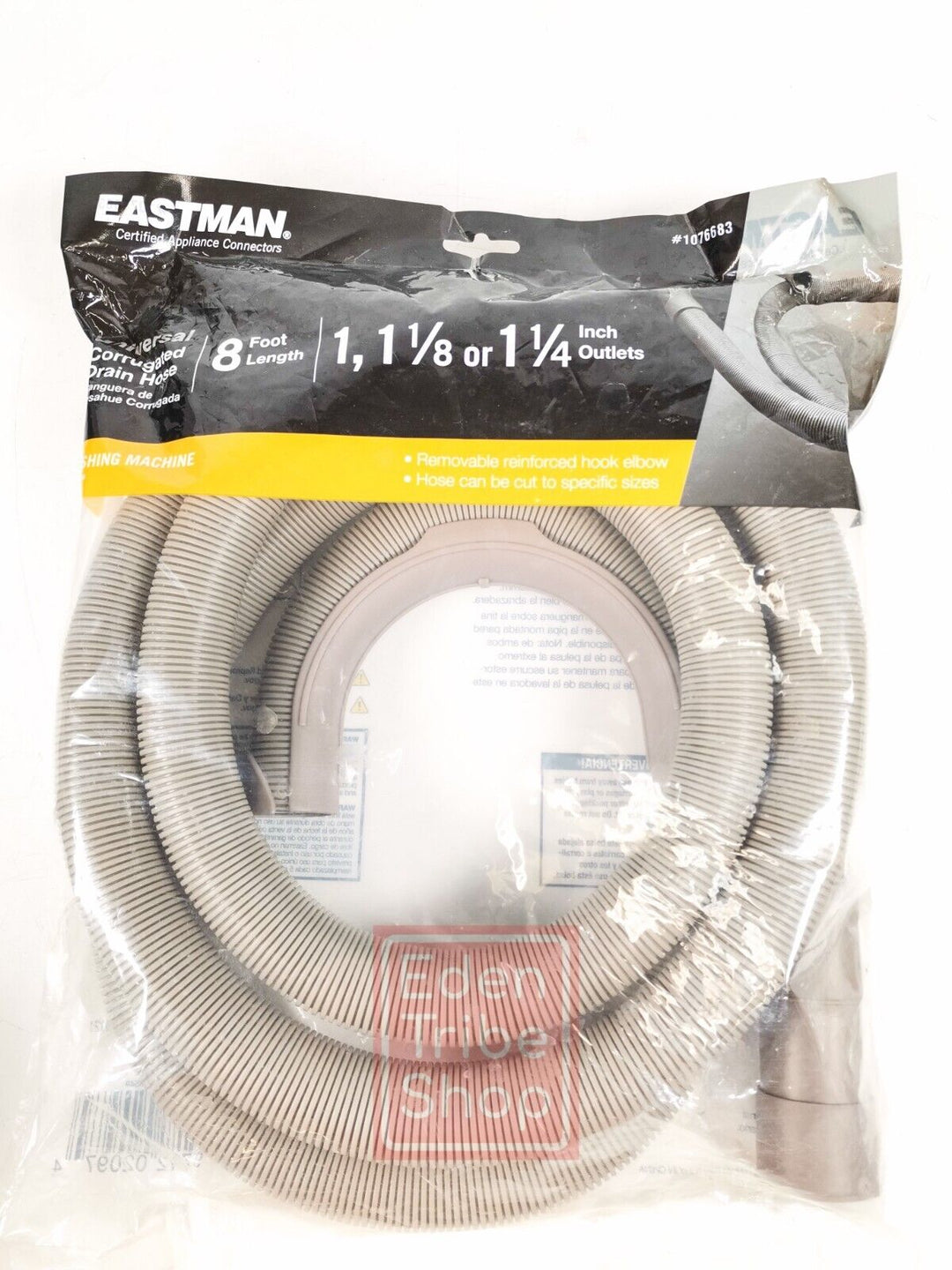 Eastman #1076683 Universal Corrugated 8' Washing Machine Drain Hose 1", 1 1/8",+