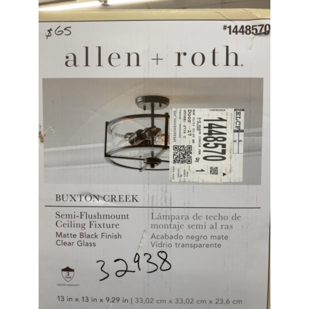 Allen + Roth Buxton Creek 3-Light 13-in Matte Black Semi Flush Mount Light