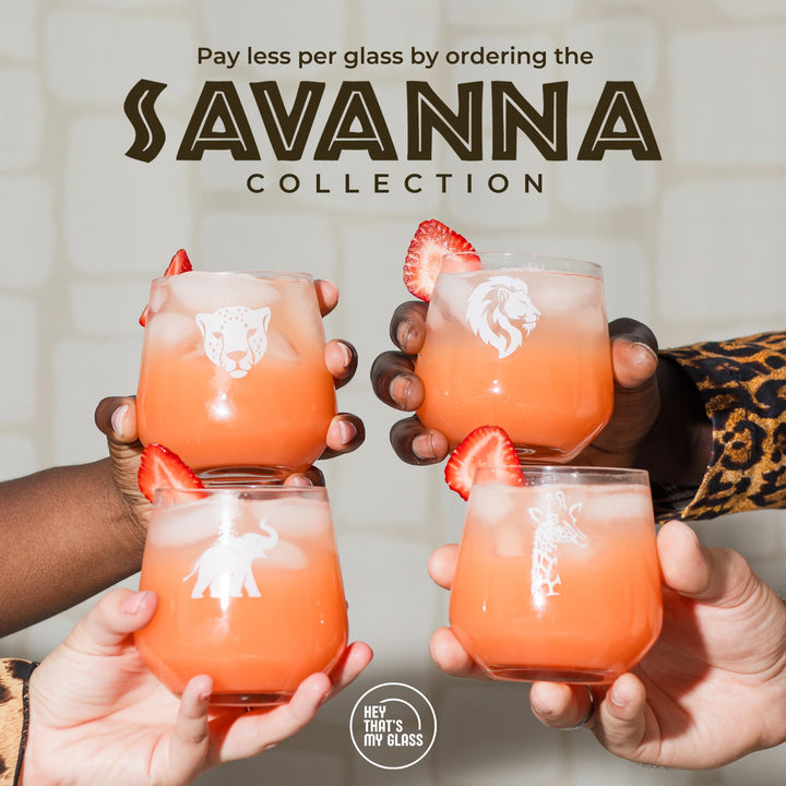 Unique Stemless Wine Glass - Cheetah | Identifiable Animal-Themed Glassware for Cocktails, Wine, Water & Whiskey | 13.5oz Single Glass