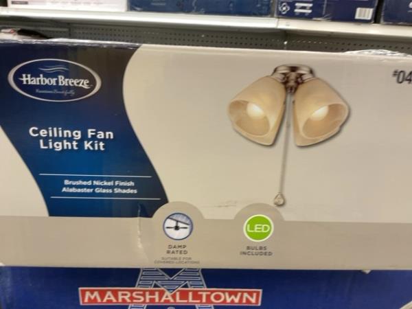 Harbor Breeze Ceiling Fan Light Kit - Brushed Nickel Finish, Alabaster Glass Shades, LED Bulbs Included Retail $45.00