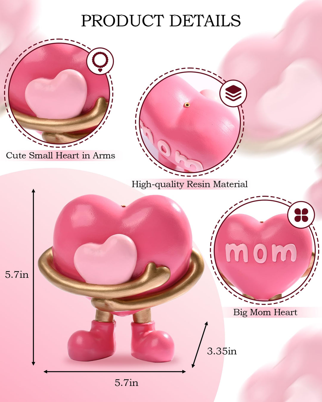 WDS WONDROUS Mother and Baby Hugging Figurine Gift for Mom from Daughter Resin Heart Statue Incense Holder for Mother's Day Decorative Incense Holder for Stickers Tabletop Shelf Decor