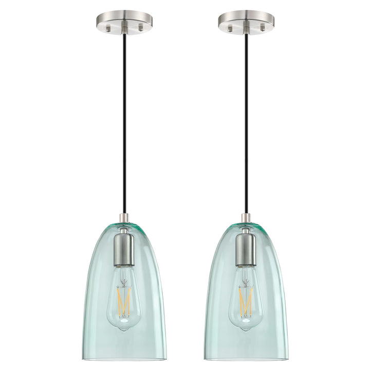 2 Pack 1 Light Indoor Hanging Kitchen Island Pendant Lights 5.3" Clear Green Glass Pendant Light Fixture,Brushed Nickel Finish Modern Farmhouse Dinning Over Sink