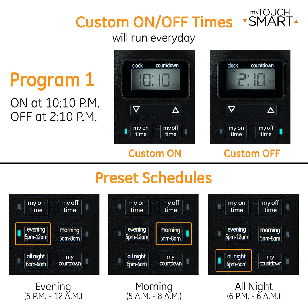 myTouchSmart 26898-P1 Indoor/Outdoor Weather Resistant Digital Plug-in Timer, Custom Presets