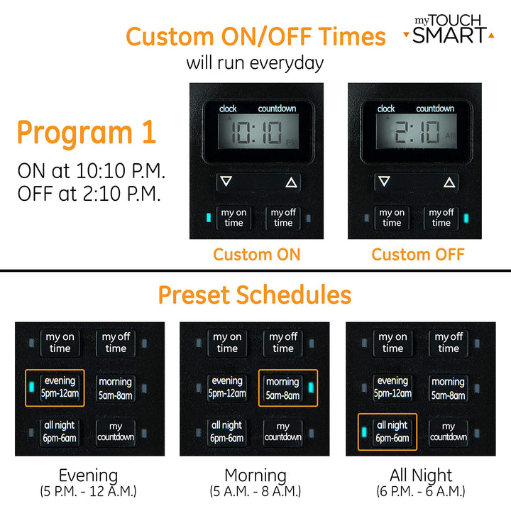 myTouchSmart 26898-P1 Indoor/Outdoor Weather Resistant Digital Plug-in Timer, Custom Presets