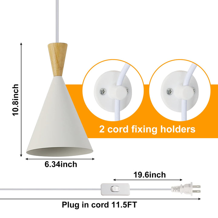 Modern plug in Pendant Light Kitchen, Adjustable chandelier hanging lamps that plug into wall outlet for Dining Room, Bedroom, Living room, ontemporary wall DÃ©cor white (No bulb)