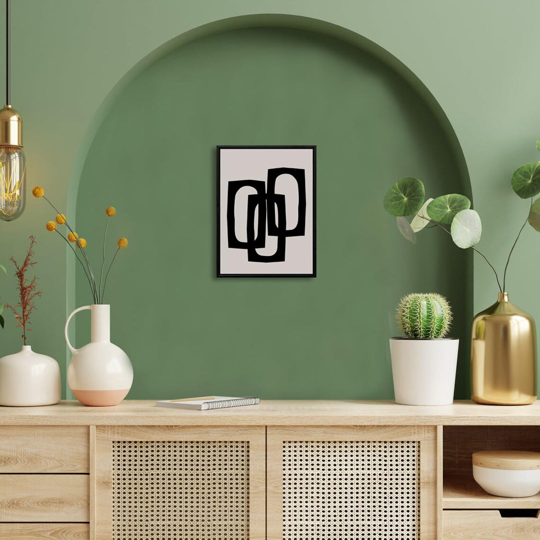 Black Beige Abstract Rings Wall Art Bathroom Wall Decor Painting Modern Abstract Canvas Picture Artwork Restroom Decoration Framed Print for Living Room Bedroom Office