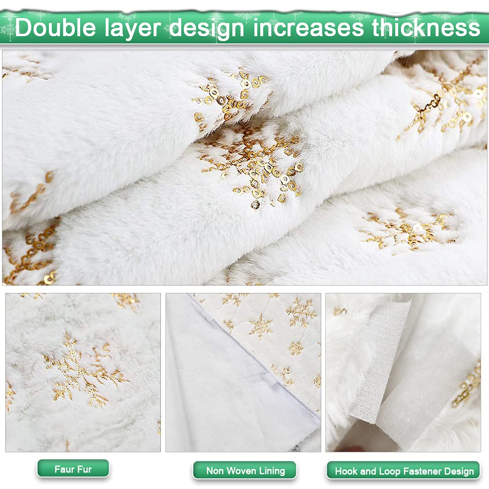48 Inch Christmas Tree Skirt - Vonhen Plush Bronzing Xmas Tree Skirt Thickened Faur Fur Tree Skirt for Merry Christmas Party Christmas Tree Decoration