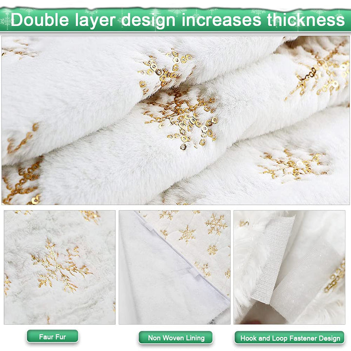 48 Inch Christmas Tree Skirt - Vonhen Plush Bronzing Xmas Tree Skirt Thickened Faur Fur Tree Skirt for Merry Christmas Party Christmas Tree Decoration