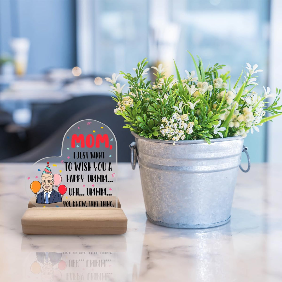 Gifts for Mom Unique Birthday Decorations for Mama Mother in Law Birthday Party Balloon Heart Shaped Acrylic Sign Plaque with Wood Stand for Home Office Bedroom Living Room Desk Table