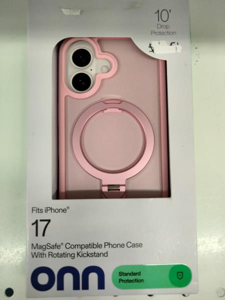 onn. MagSafe Compatible iPhone 17 Phone Case - Rotating Kickstand, Pink Retail $15.00