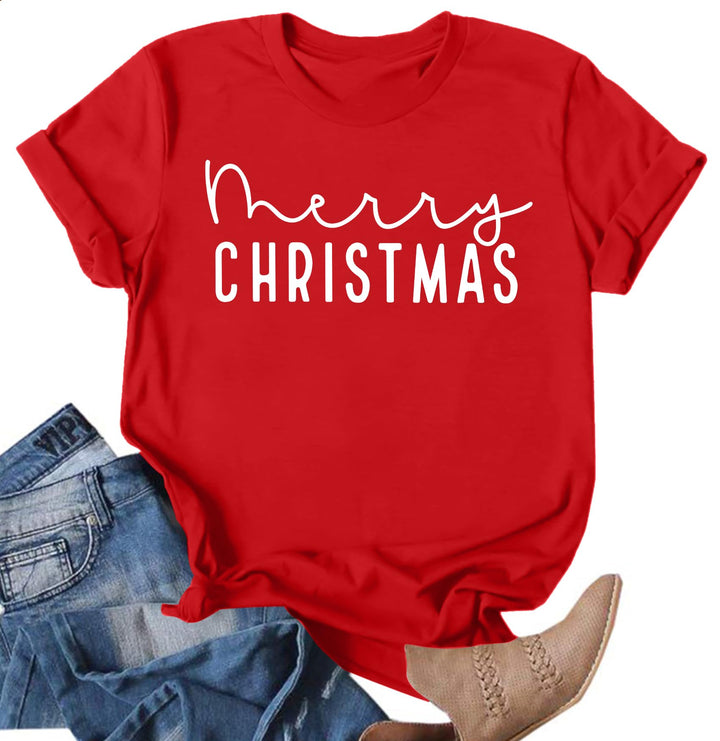 Christmas Shirts Women Merry and Bright Tshirts Xmas Graphic Print Short Sleeve Bleached Tees Holiday Top Retail $17.00