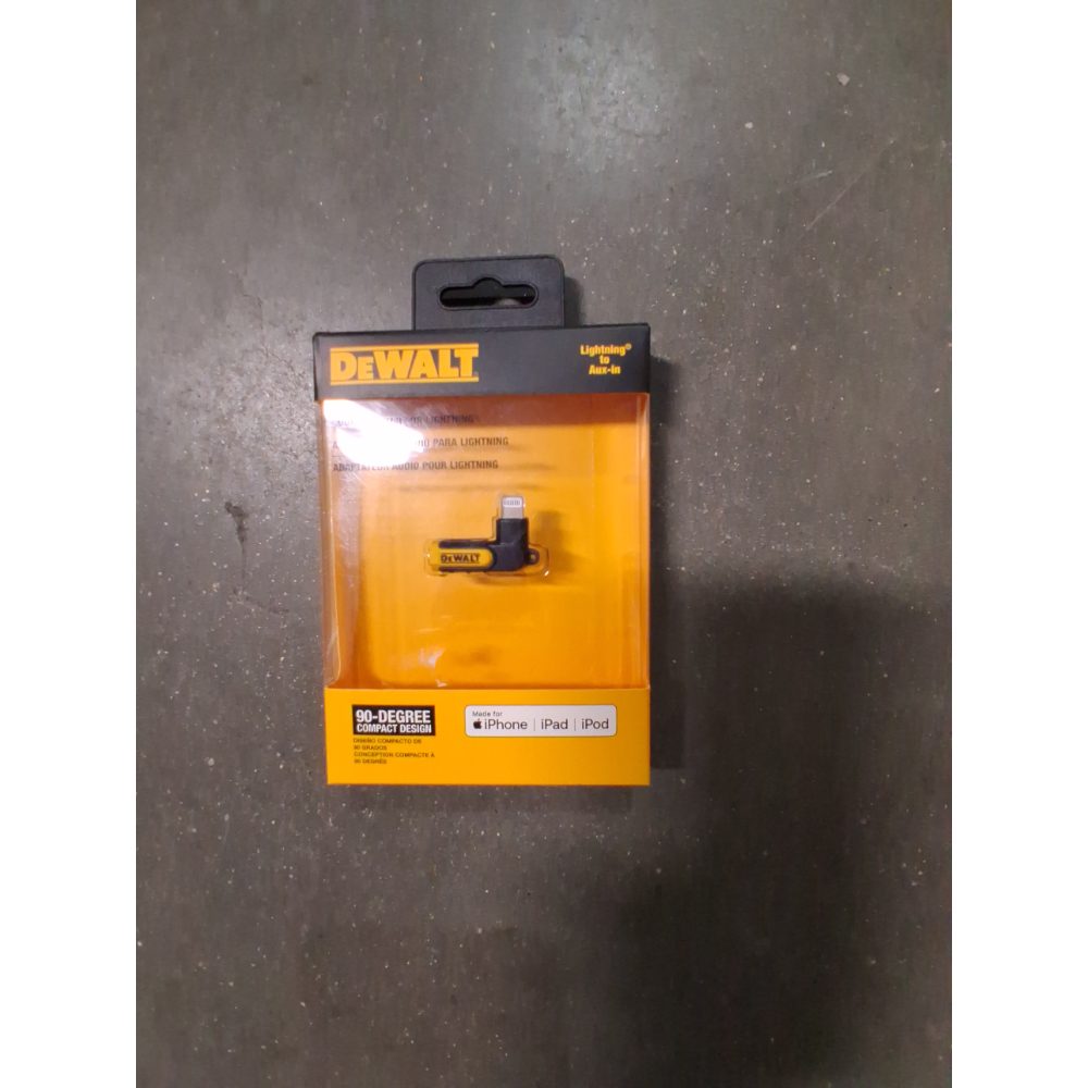 DEWALT Heavy Duty 3.5mm to Lightning Adapter, 90Degree L Connector Female to 3.5mm Male Headphone Jack Adapter for iPhone, Compatible Lightning to 3.5 mm Headphone Jack Adapters, Adapts Legacy Devices Retail $13.00