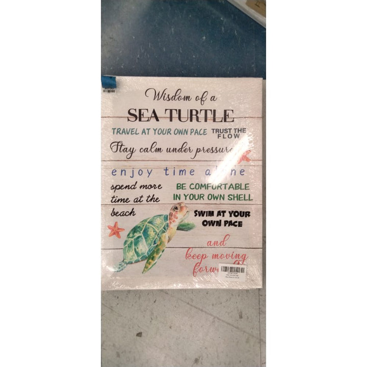 Inspirational Beach Canvas Wall Art Decor Wisdom of a Sea Turtle Poster Painting Framed Rustic Coastal Print Signs Picture for Home Room Decor 12 X 15 inch