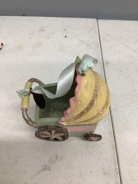 Kathwai's Collection Baby Stroller Ornament - Glittery Yellow, Pink, and Green Retail $9.99