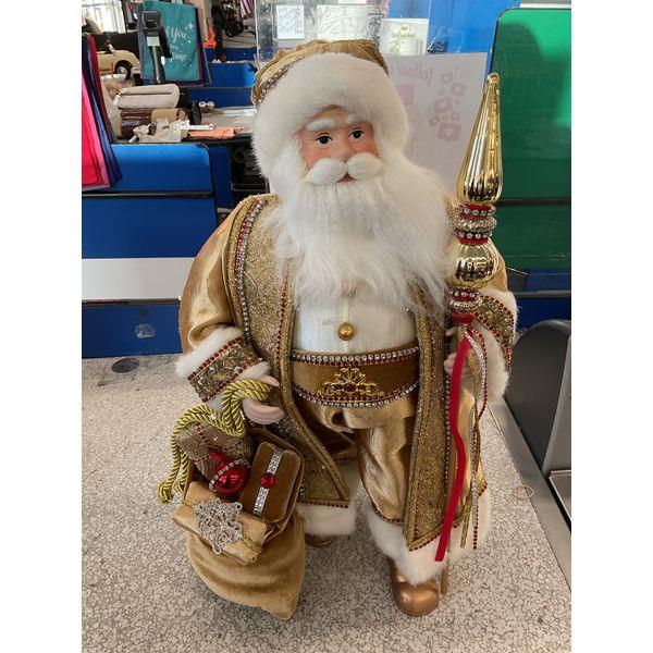 Elegant Gold & White Santa Claus - Festive Figurine with Gift Bag and Scepter Retail $125.01