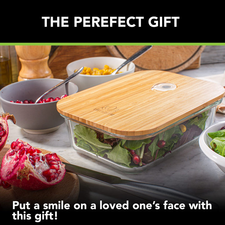 Umami Glass & Bamboo Meal Prep Container, Food Storage Container, Leakproof and Plastic Free, Stylish Microwave/Dishwasher Safe Small Bento Lunch Box For Men/Women (Glass 22 oz)