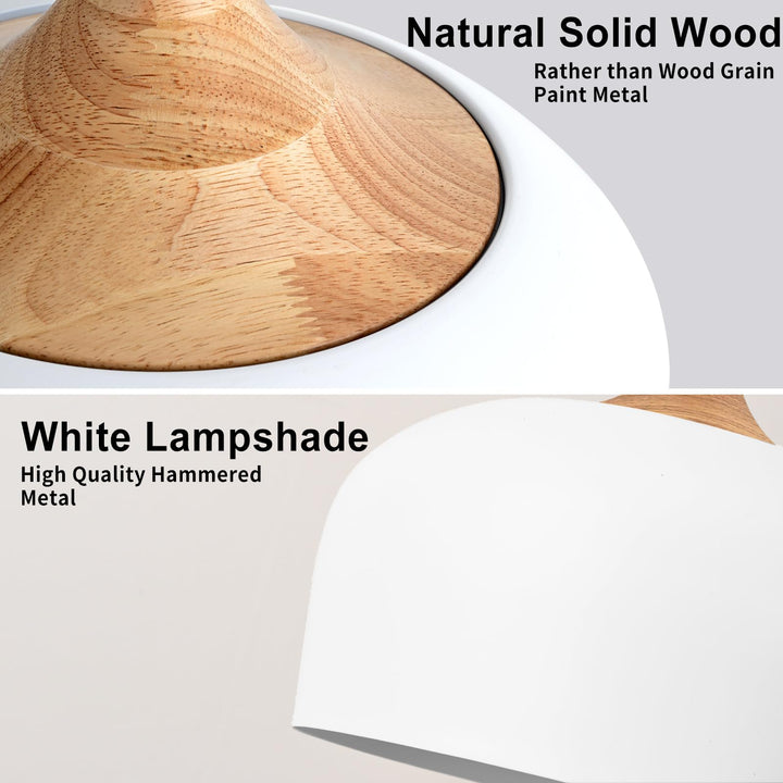 POLITAMP Modern Large Pendant Lights,Wooden Dome Pendant Light Fixture,Adjustable Hanging Pendant Lighting,ChandelierLamp for Kitchen Island,Dining Room,Hallway,Bedroom(White)