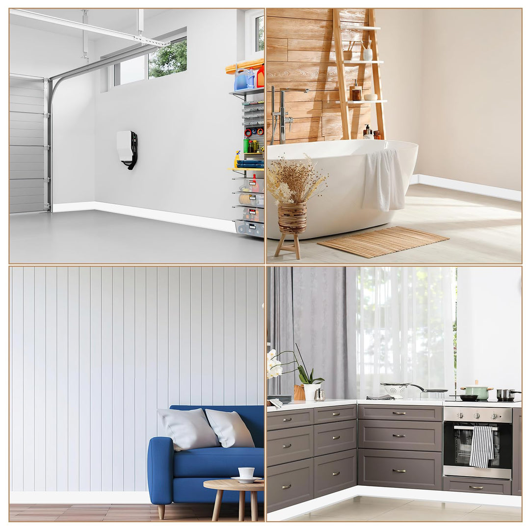 Fuairmee Vinyl Baseboard Molding - 5 Inch(W) x 20 Feet(L) Peel and Stick Rubber Wall Trim Molding, Self-Adhesive Vinyl Wall Base Cove Base Crease Design for Covering The Corner Crevices (White)