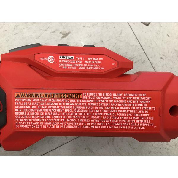 Craftsman CMCMST930, Cordless String Trimmer, 20V Max (NO BETTERY NO CHARGER) Retail $79.00