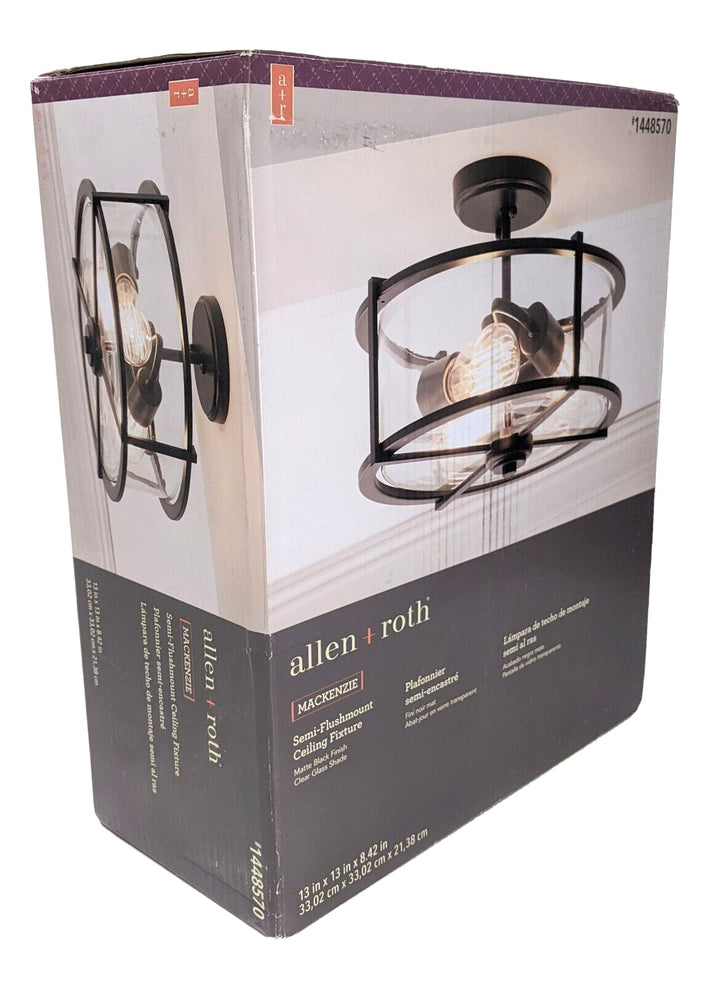 Allen + Roth Buxton Creek 3-Light 13-in Matte Black Semi Flush Mount Light