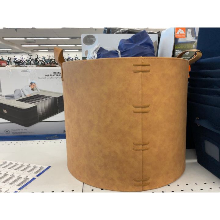 Unbranded Storage Basket - Faux Leather, Round with Handles