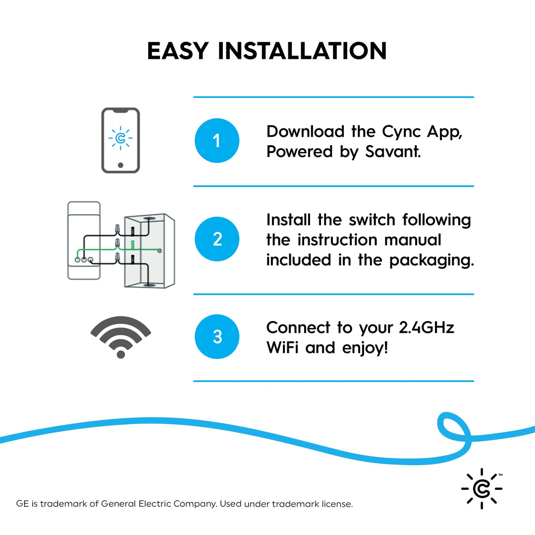 GE CYNC Smart Light Switch On/Off Button Style, No Neutral Wire Required Smart Switch, 2.4 GHz WiFi Works with Amazon Alexa and Google Home, White