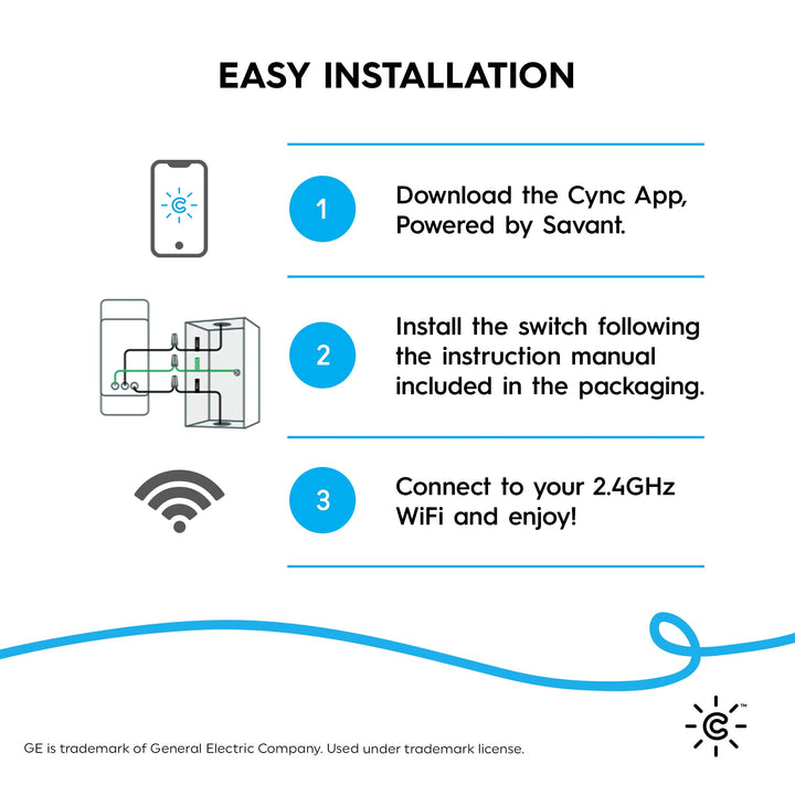GE CYNC Smart Light Switch On/Off Button Style, No Neutral Wire Required Smart Switch, 2.4 GHz WiFi Works with Amazon Alexa and Google Home, White