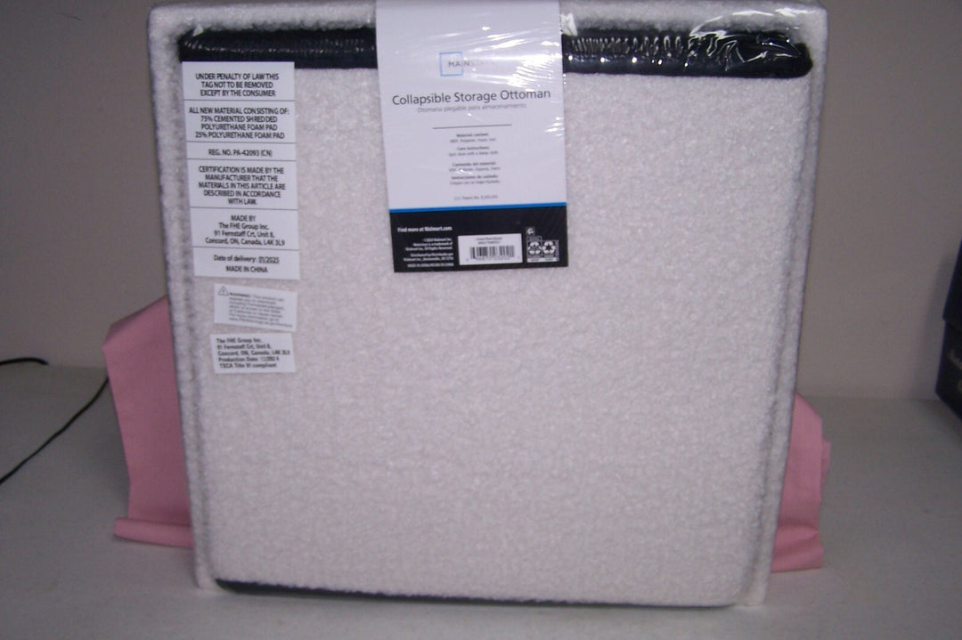 Mainstays Collapsible Storage Ottoman Square 15" X 15" X 15" Cream Plush Boucle
