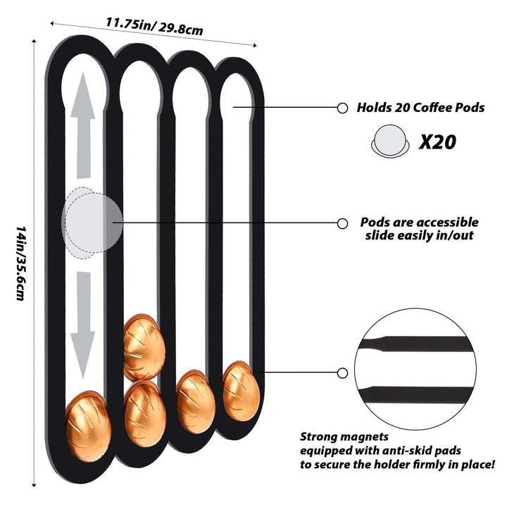 Beeveer 2 Pcs Home Magnetic Coffee Pod Holder for Capsules Coffee Magnetic Capsule Organizer Kitchen Capsule Organizer Suitable to be Mounted on the Fridge Walls or Under Cabinets
