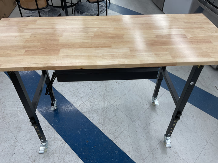 VEVOR Adjustable Workbench on wheels 2000lbs. capacity, 60x24 Oak wood top, Retail $202.90
