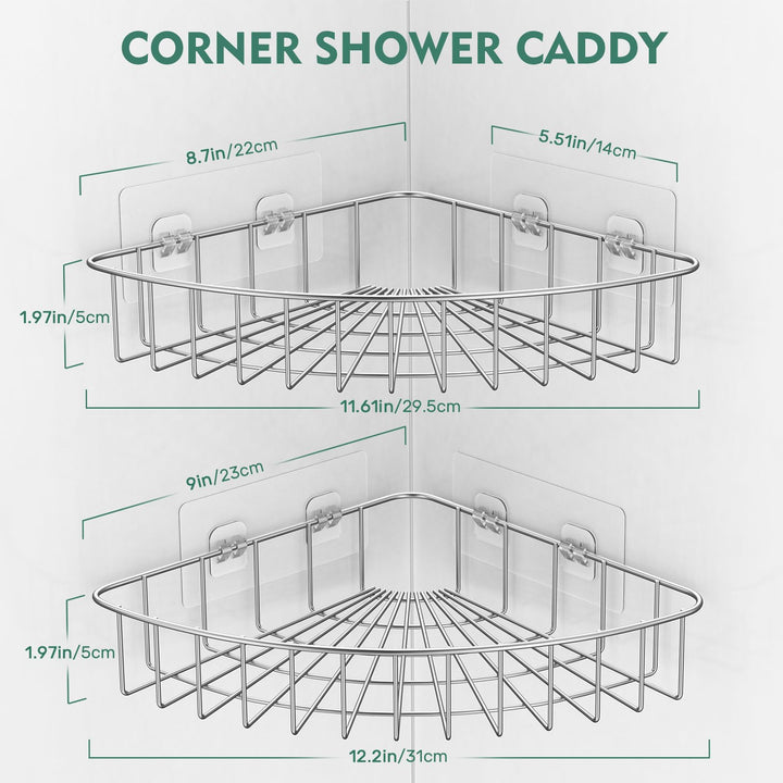 LBSUN 2-Pack Corner Shower Caddy, Silver SUS304 Stainless Steel Wall Mounted Shower Shelf for Toilet, Dorm and Kitchen