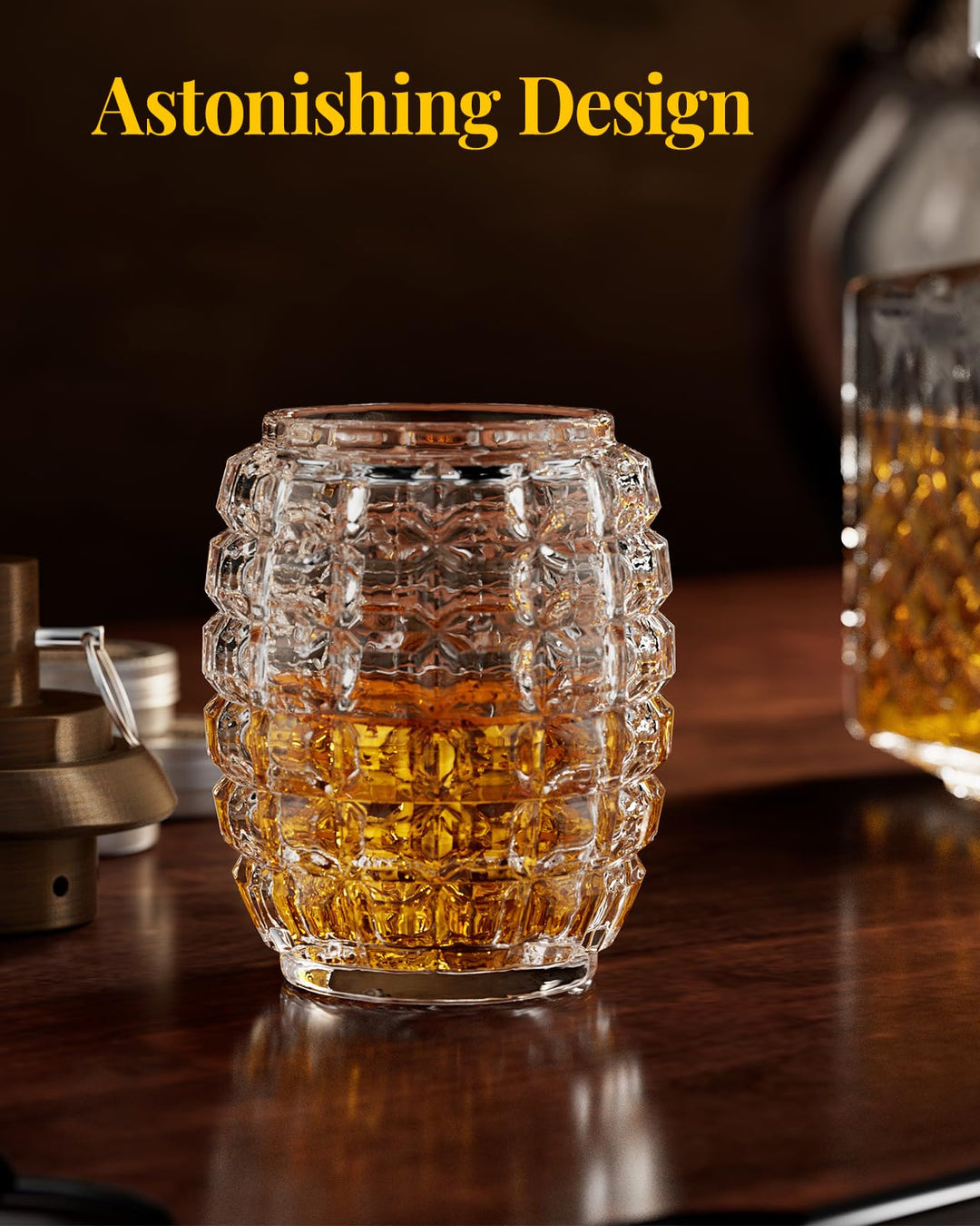 Cocktail Smoker Kit, with Unique Grenade Shaped Glass, Old Fashioned Bourbon Whiskey Smoker Kit with 4 Flavored Wood Chips, Personalized Birthday Gift for Man, Him, Dad