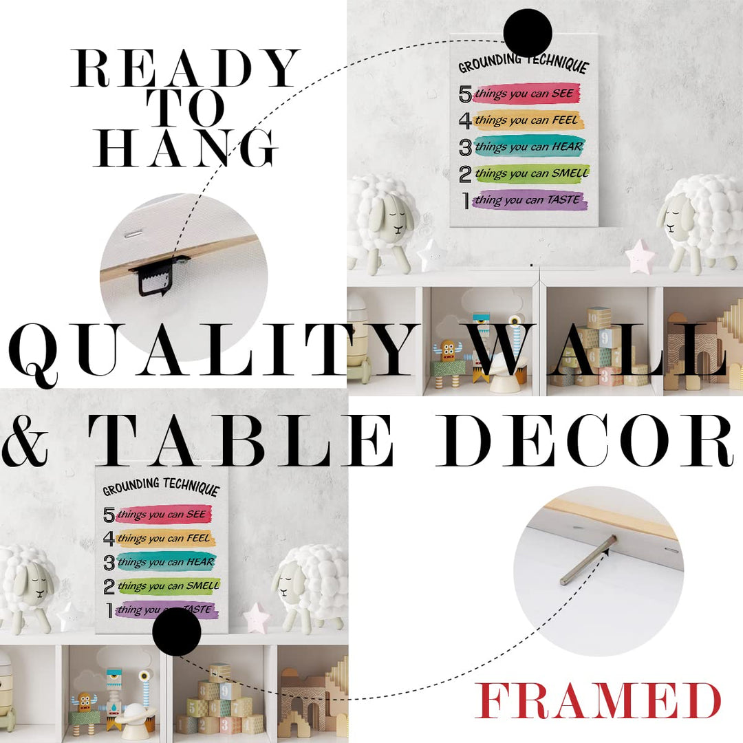 Grounding Technique Canvas Wall Art Decor Grounding Exercises Poster Painting Framed Print Signs Colorful Picture for Home School Psychologist Office Decor 12 X 15 inch
