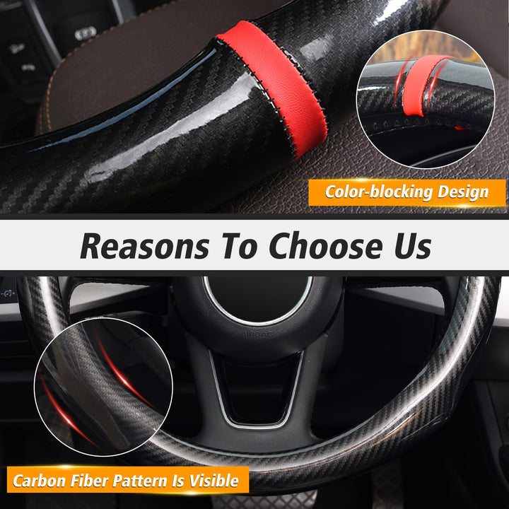 ZHOL Carbon Fiber Steering Wheel Cover, Universal Standard Size 14.5-15 inch Fashion Sport Auto Car Steering Wheel Accessories for Men, Black