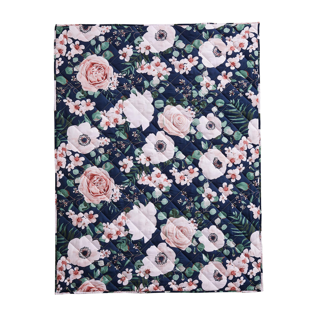 Levtex Baby - Fiori Toddler Bed Set - Black, Blush, Pink, White - Bold Floral - 5 Piece Set Includes Reversible Quilt, Fitted Sheet, Flat Sheet, Pillow Case, Decorative Pilow