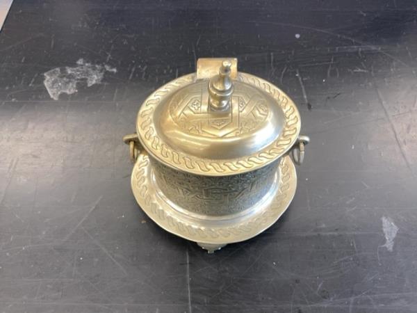 Vintage Brass Butter Dish with Lid and Tray - Ornate Engraved Design Retail $45.00
