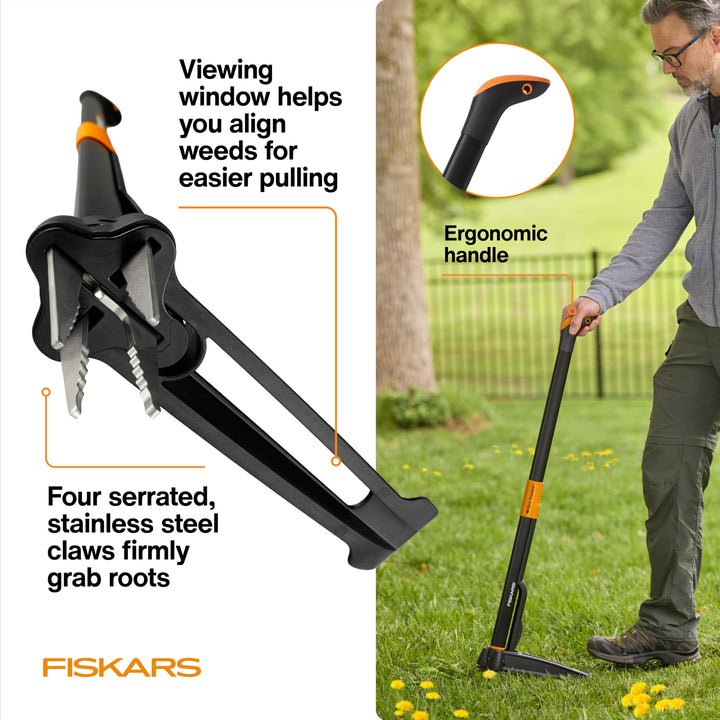 Fiskars 4-Claw Stand Up Weed Puller Tool, Gardening Hand Weeding Tool with 39" Long Ergonomic Handle with Easy-Eject Mechanism