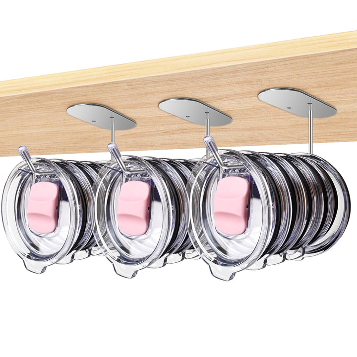 LeeSky 3 Pack Tumbler Lid Organizer, Tumbler Lid Holder Under Cabinet Lid Holder for Cups Water Bottle Lid Holder, Space Saving Cup Lid Organizer for Stanley Tumbler/Yeti Tumbler Lids - Silver