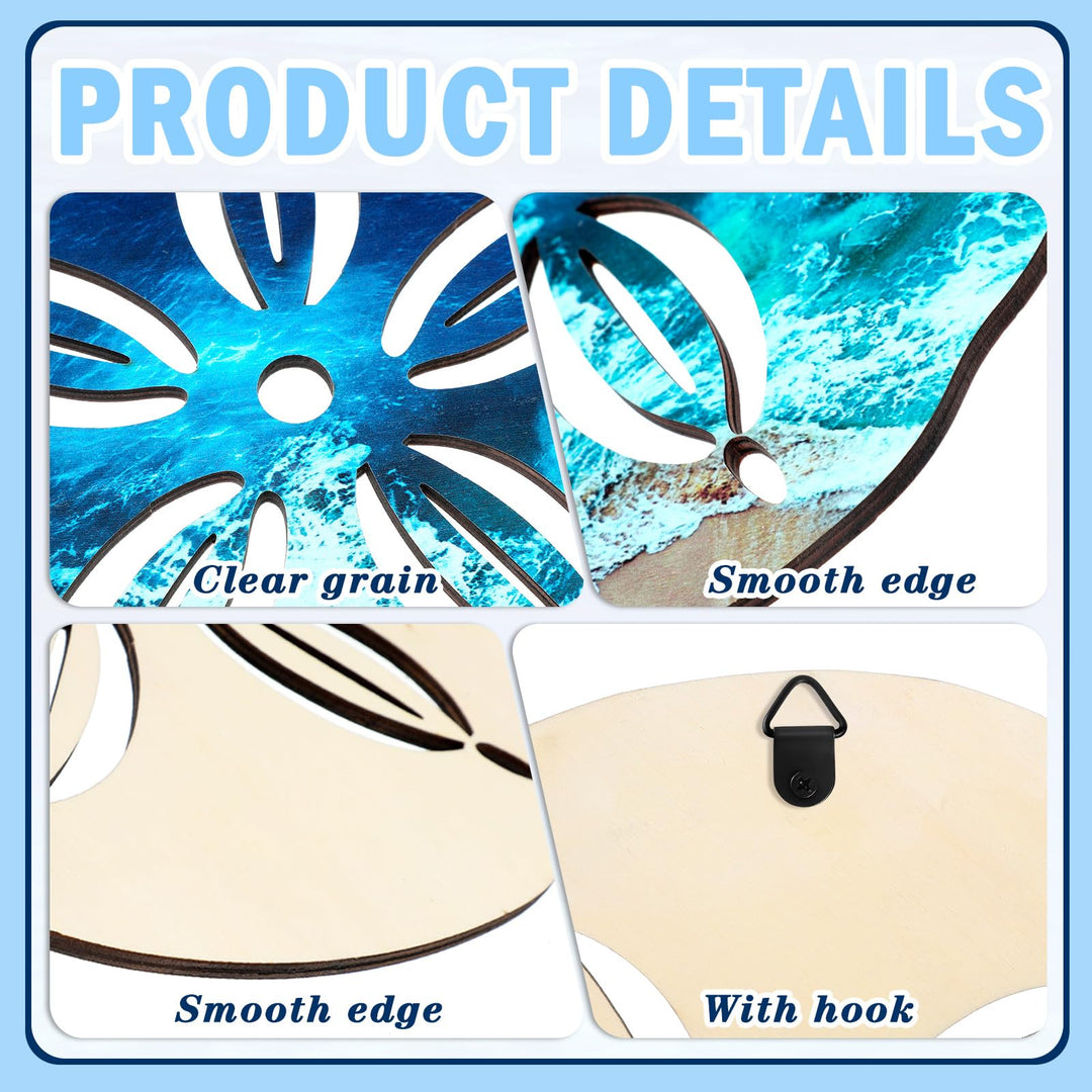 Ripeng 6 Pieces Sand Dollar Wall Decor Beach Coastal Wall Art Wood Outdoor Ocean Sand Dollars Decor Wooden Beach Hanging Nautical Bathroom Decor for Home