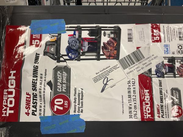 Hyper tough 4- shelf plastic shelving unit Retail $26.46