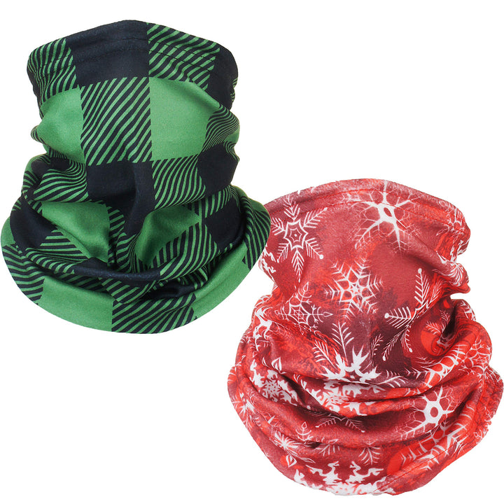 VIVIAN & VINCENT 2 Pack Winter Neck Warmer Gaiter Ski Fleece Warm Windproof Face Scarf Cover Mask for Snowboard Red Snowflake and Buffalo Plaid Black Green